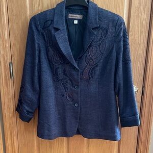 Coldwater Creek Women's Navy Blazer with Embroidered and copper sequins